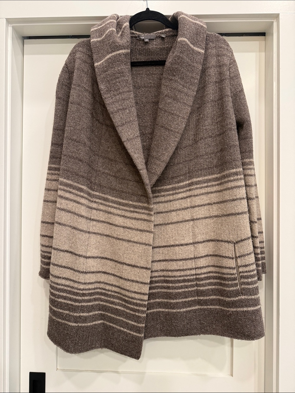 Vince Taupe and Cream Striped Shawl Collar Cardigan